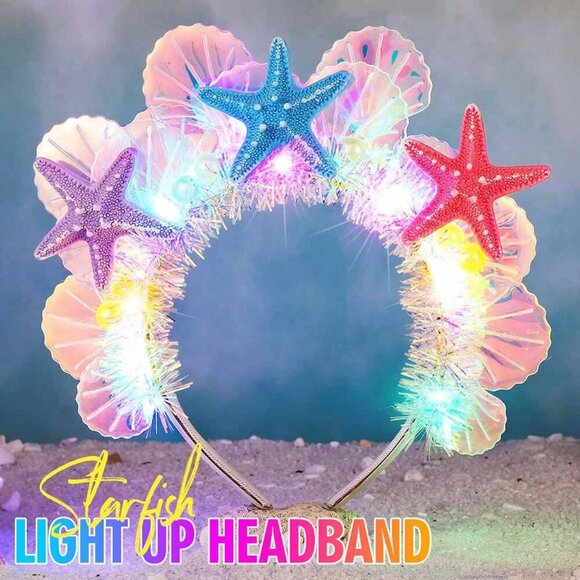 Light Up Mermaid Headband LED Seashell Dazzling Glow Costume Hair Accessory main image 7